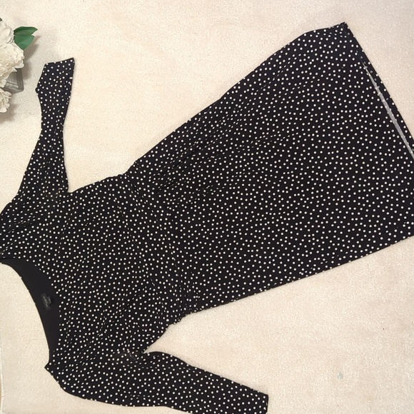 Ann Taylor Knit Ruched Waist Dress Polka Dot 2 - Picture 1 of 3